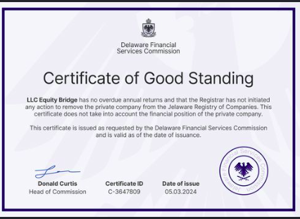 Certificate of Good Standing Authentication