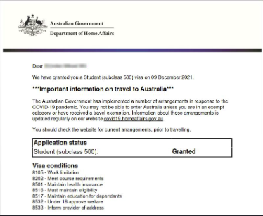 Australia Student Visa (500) Processing